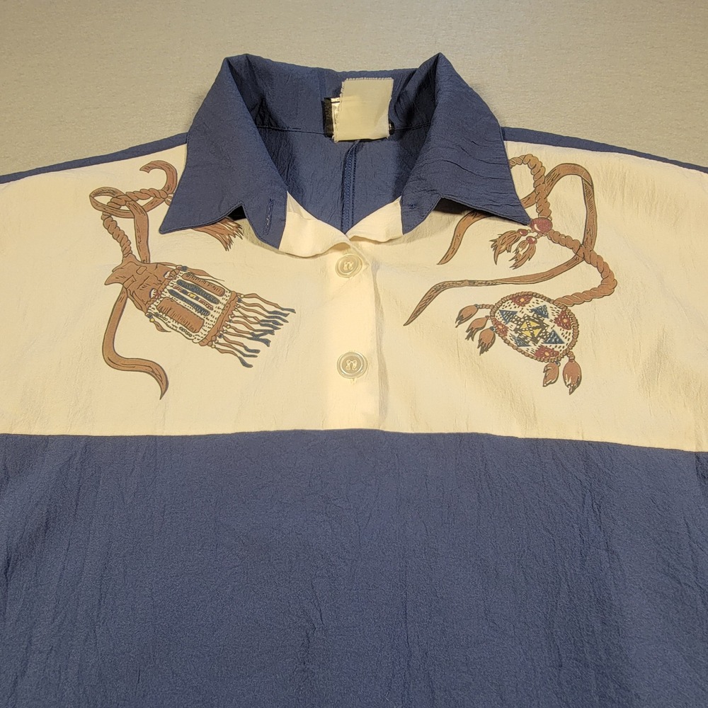 Southern Lady Vintage 80s Western Blouse‎ Pullover Blue Cream Shirt Size Large
